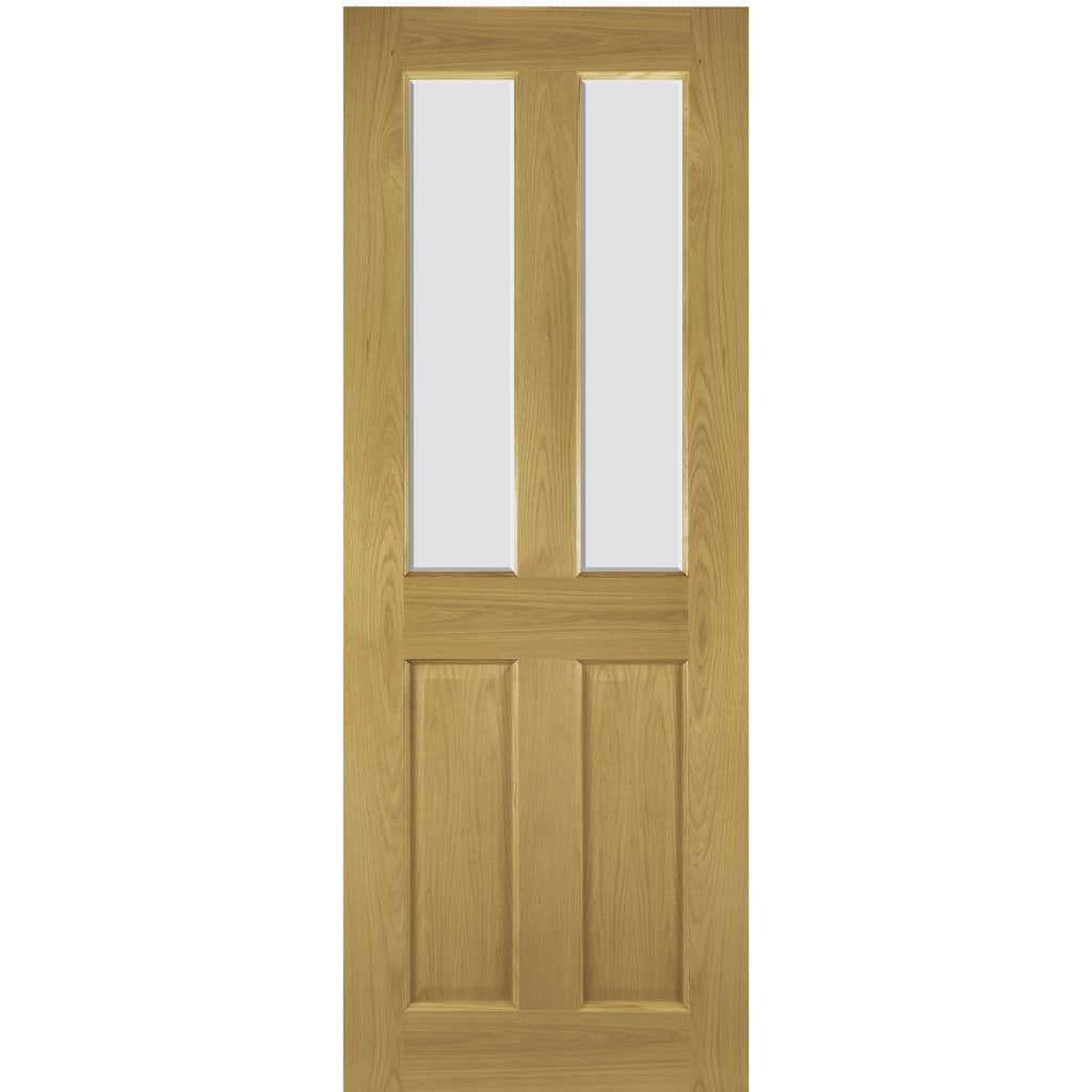 Bury Real American White Oak Crown Cut Veneer Door Pair - Clear Bevelled Glass - Prefinished