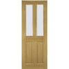 Double Sliding Door & Wagon Wheel Black Track - Bury American Oak Crown Cut Veneer Door - Clear Bevelled Glass - Prefinished