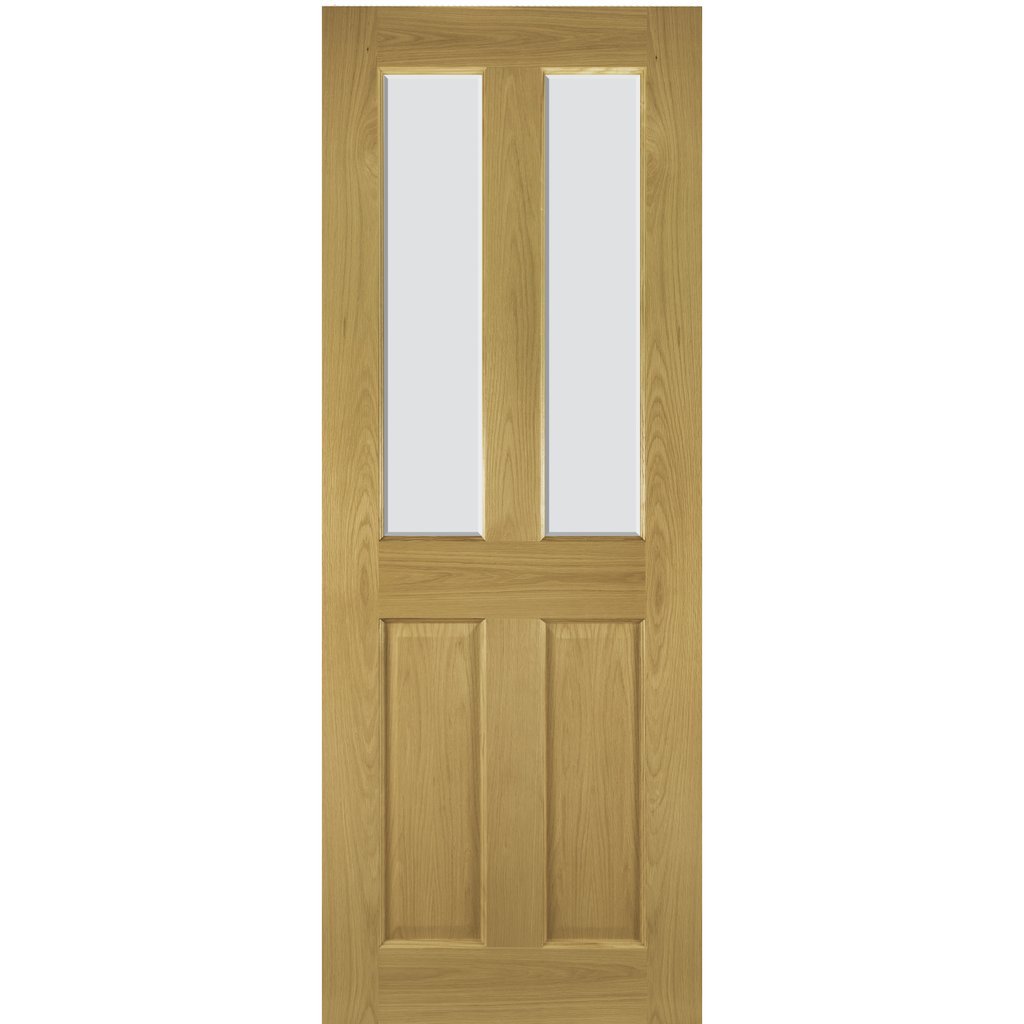 Bury American White Oak Veneer Staffetta Twin Telescopic Pocket Doors - Clear Bevelled Glass - Prefinished