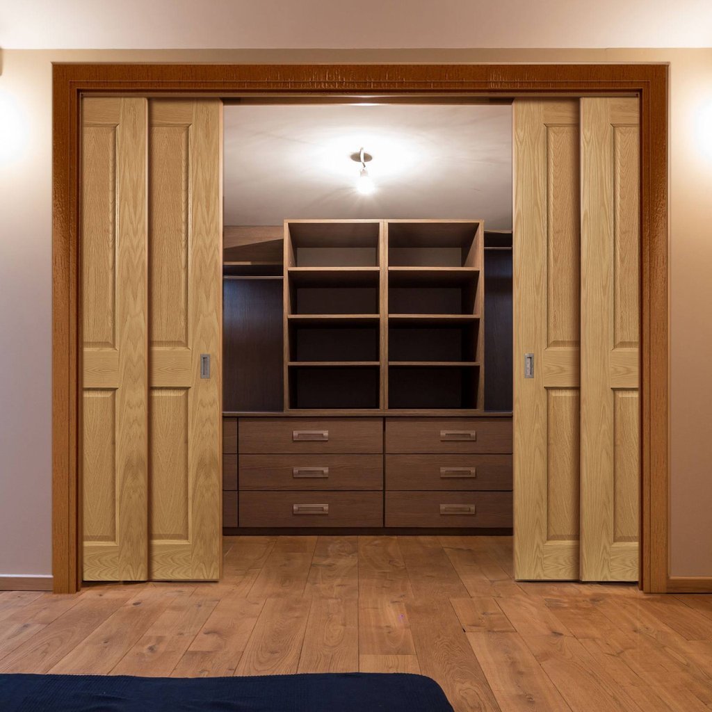 Bury American White Oak Veneer Quad Telescopic Pocket Doors  - Prefinished