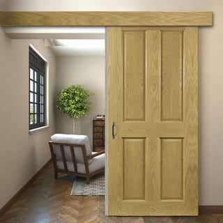 Image: Single Sliding Door & Wall Track - Bury Real American White Oak Crown Cut Veneer Door - Prefinished