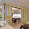 Double Sliding Door & Wall Track - Bury Real American White Oak Crown Cut Veneer Door - Clear Bevelled Glass - Prefinished