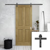 Single Sliding Door & Black Barn Track - Bury American Oak Crown Cut Veneer Door - Prefinished