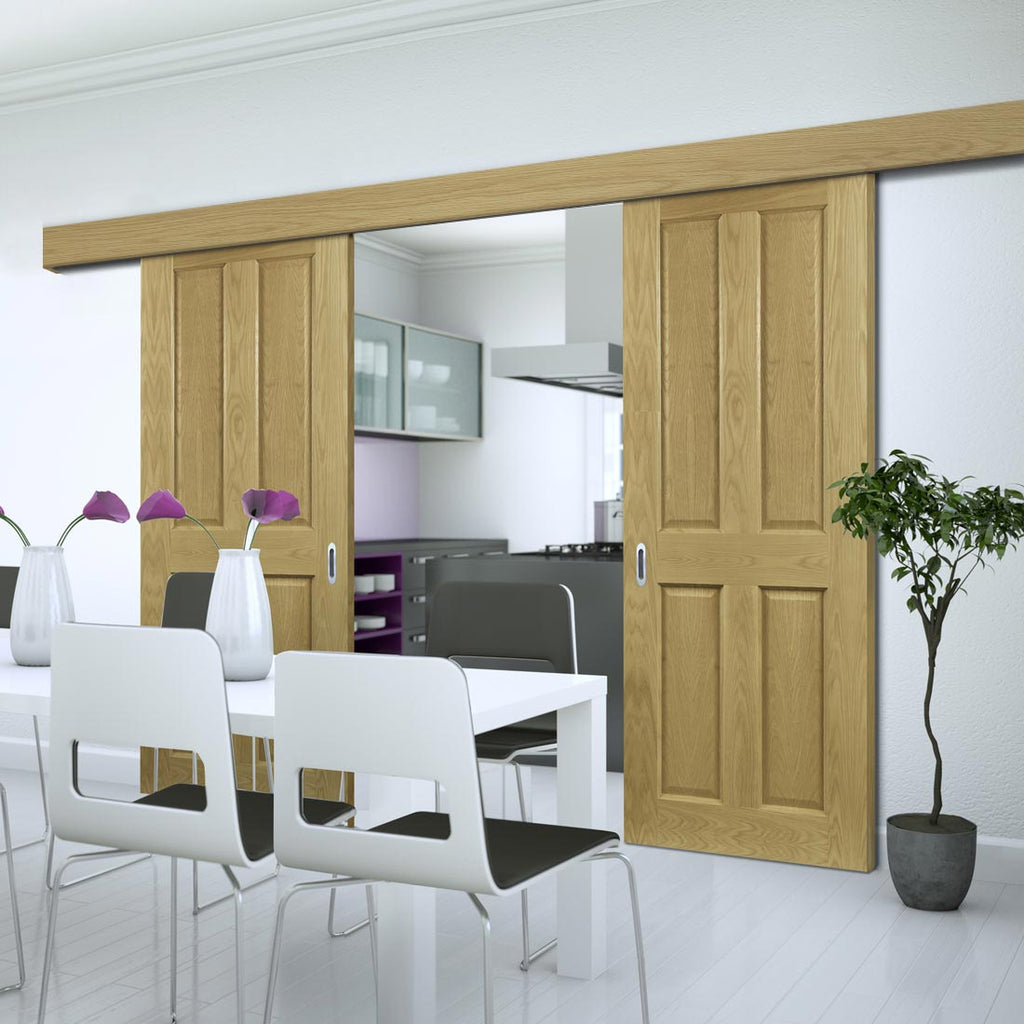 Double Sliding Door & Wall Track - Bury Real American White Oak Crown Cut Veneer Door - Prefinished