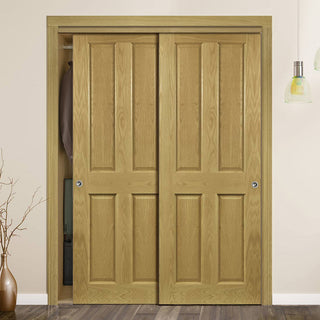 Image: Two Sliding Maximal Wardrobe Doors & Frame Kit - Bury Real American White Oak Crown Cut Veneer Door - Prefinished