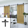 Double Sliding Door & Black Barn Track - Bury American Oak Crown Cut Veneer Door - Prefinished