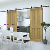 Double Sliding Door & Black Barn Track - Bury American Oak Crown Cut Veneer Door - Prefinished