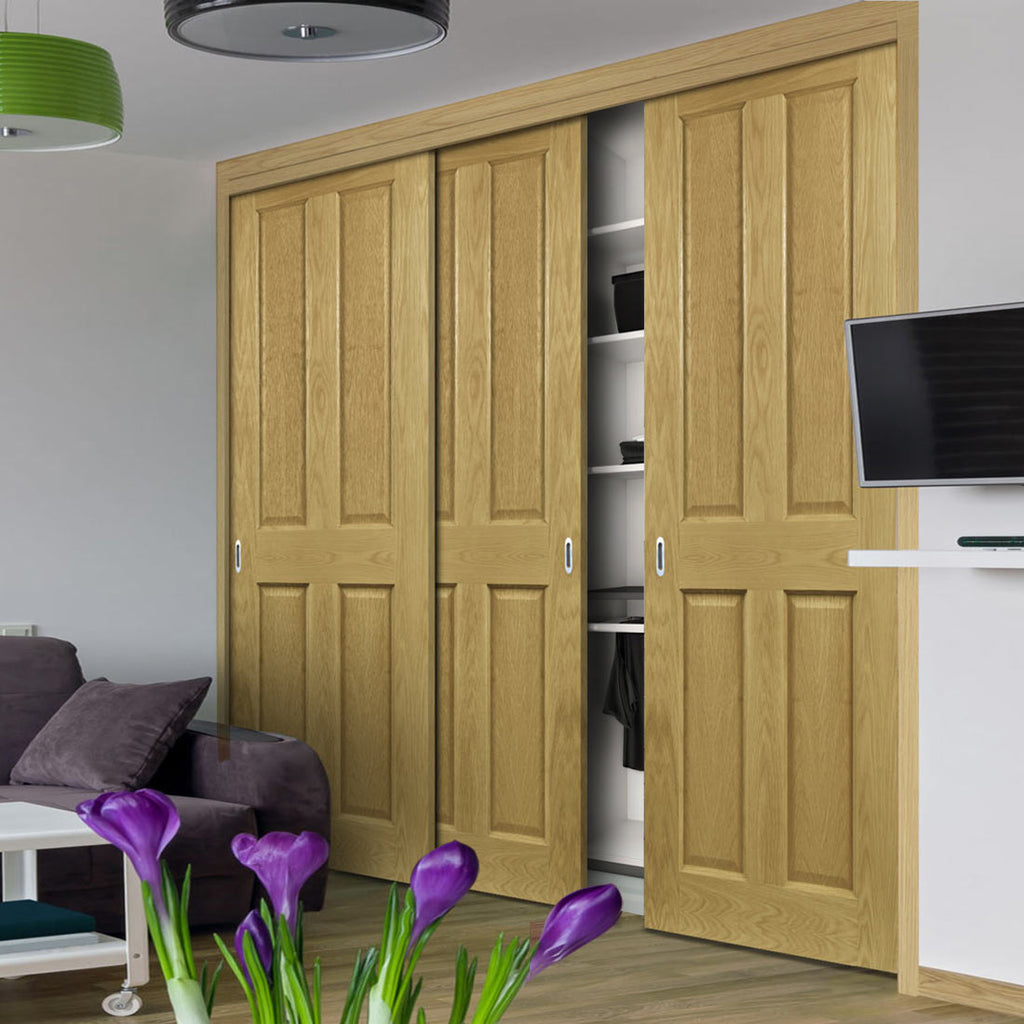 Three Sliding Maximal Wardrobe Doors & Frame Kit - Bury Real American White Oak Crown Cut Veneer Door - Prefinished