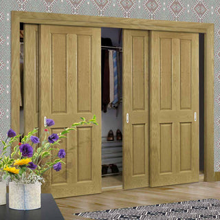Image: Four Sliding Maximal Wardrobe Doors & Frame Kit - Bury Real American White Oak Crown Cut Veneer Door - Prefinished