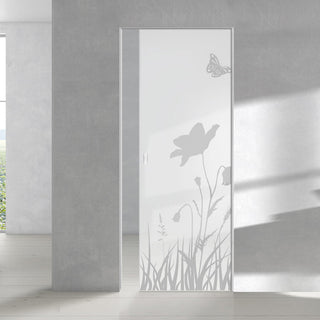 Image: Butterfly 8mm Obscure Glass - Obscure Printed Design - Single Absolute Pocket Door