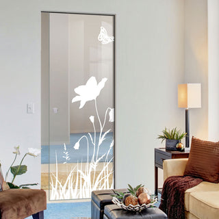 Image: Butterfly 8mm Clear Glass - Obscure Printed Design - Single Absolute Pocket Door
