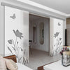 Double Glass Sliding Door - Butterfly 8mm Obscure Glass - Clear Printed Design with Elegant Track