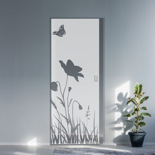 Image: Butterfly 8mm Obscure Glass - Clear Printed Design - Single Absolute Pocket Door