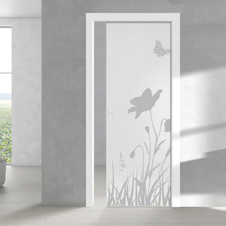 Image: Butterfly 8mm Obscure Glass - Obscure Printed Design - Single Evokit Glass Pocket Door