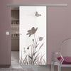 Single Glass Sliding Door - Butterfly 8mm Obscure Glass - Clear Printed Design with Elegant Track