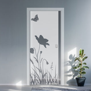 Image: Butterfly 8mm Obscure Glass - Clear Printed Design - Single Evokit Glass Pocket Door