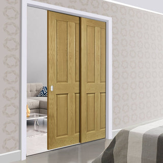 Image: Bury American White Oak Veneer Staffetta Twin Telescopic Pocket Doors - Prefinished