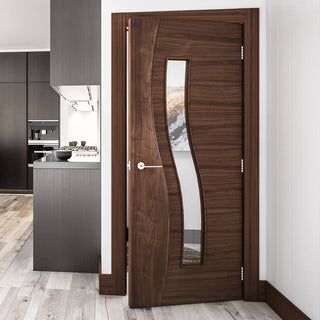 Image: Bespoke Contemporary Design Cadiz Prefinished Walnut Internal Door - Clear Glass