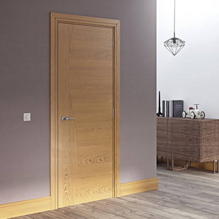 Image: Bespoke Cadiz Real American Oak Crown Cut Veneer Internal Door - Prefinished