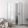 Cairngorm Lightly Grained Internal PVC Door Pair - Linton Style Sandblasted Glass