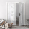 Cairngorm Lightly Grained Internal PVC Door Pair - Linton Style Sandblasted Glass