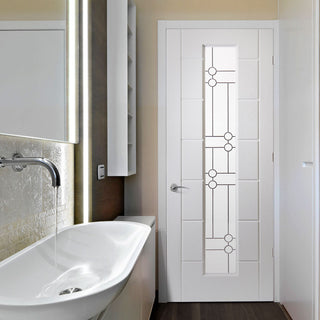 Image: White PVC cairngorm lightly grained door linton style glass