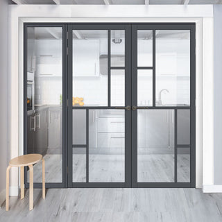 Image: Room Divider - Handmade Eco-Urban® Cairo Door Pair DD6419C - Clear Glass - Premium Primed - Colour & Size Options