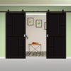 Top Mounted Black Sliding Track & Solid Wood Double Doors - Eco-Urban® Cairo 6 Panel Doors DD6419 - Shadow Black Premium Primed
