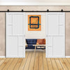 Top Mounted Black Sliding Track & Solid Wood Double Doors - Eco-Urban® Cairo 6 Panel Doors DD6419 - Cloud White Premium Primed