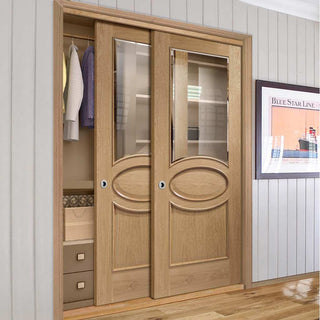 Image: Bespoke Thruslide Calabria Oak Glazed 2 Door Wardrobe and Frame Kit