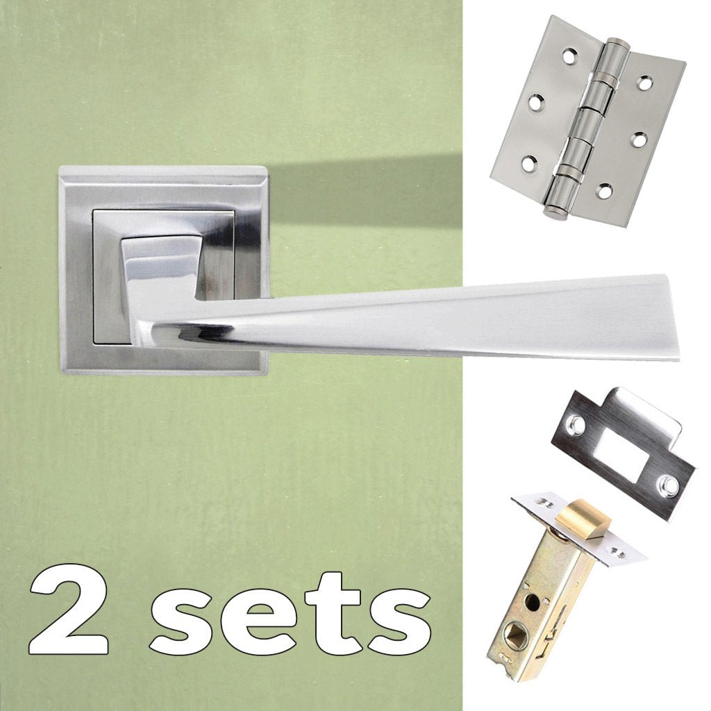 Two Pack California Status Lever on Square Rose - Satin Chrome Handle