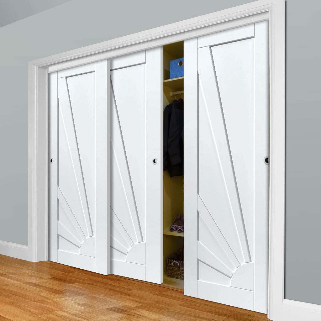 Three Sliding Wardrobe Doors & Frame Kit - Calypso Aurora White Primed Door