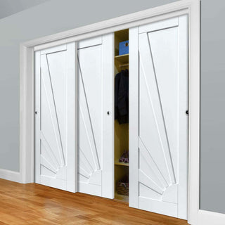 Image: Three Sliding Wardrobe Doors & Frame Kit - Calypso Aurora White Primed Door