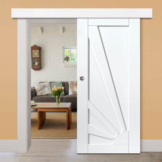 Image: Single Sliding Door & Wall Track - Calypso Aurora White Primed Door