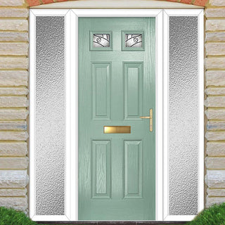 Image: Premium Composite Front Door Set with Two Side Screens - Camarque 2 Abstract Glass - Shown in Chartwell Green