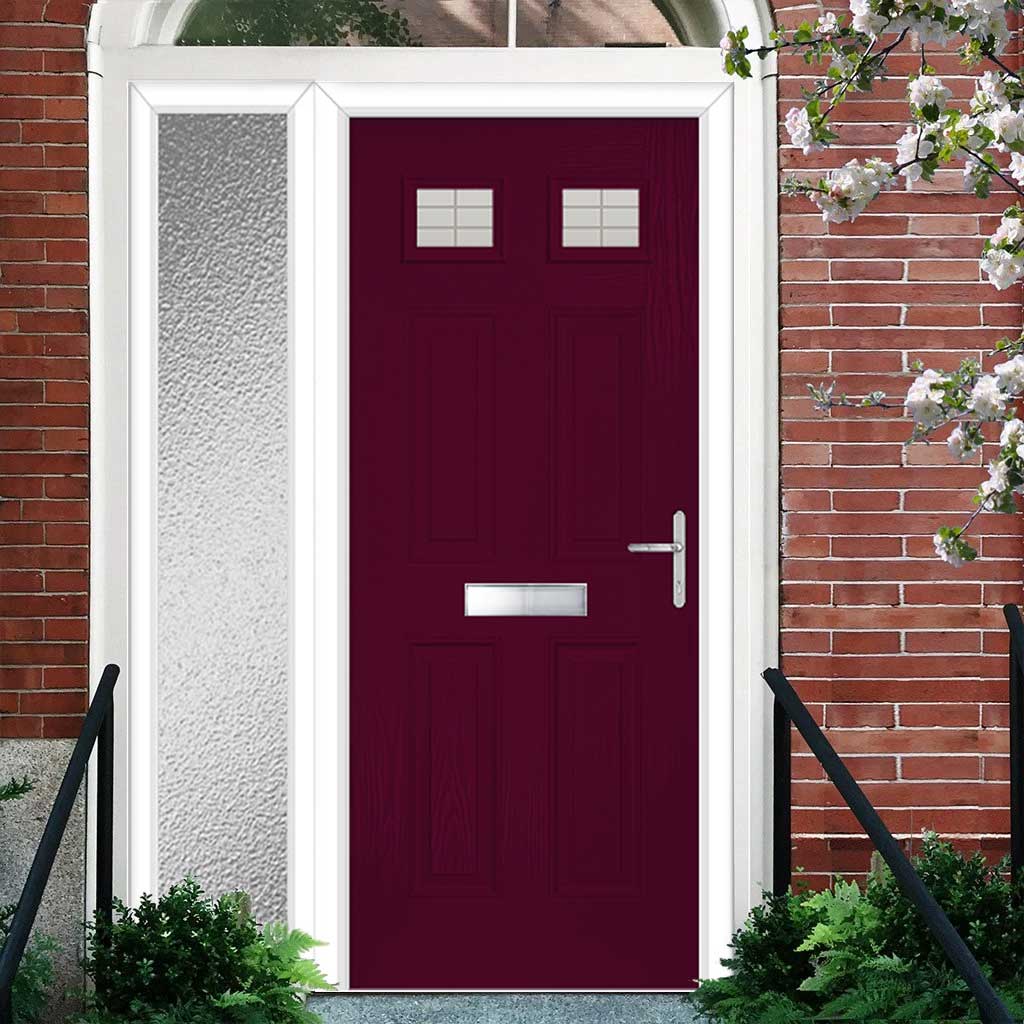 Premium Composite Front Door Set with One Side Screen - Camarque 2 Linear Glass - Shown in Purple Violet