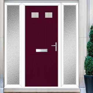 Image: Premium Composite Front Door Set with Two Side Screens - Camarque 2 Linear Glass - Shown in Purple Violet