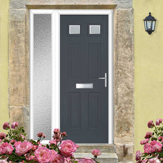 Image: Premium Composite Front Door Set with One Side Screen - Camarque 2 Ice Edge Glass - Shown in Slate Grey
