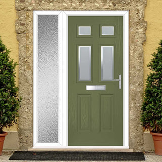 Image: Premium Composite Front Door Set with One Side Screen - Camarque 4 Ice Edge Glass - Shown in Reed Green