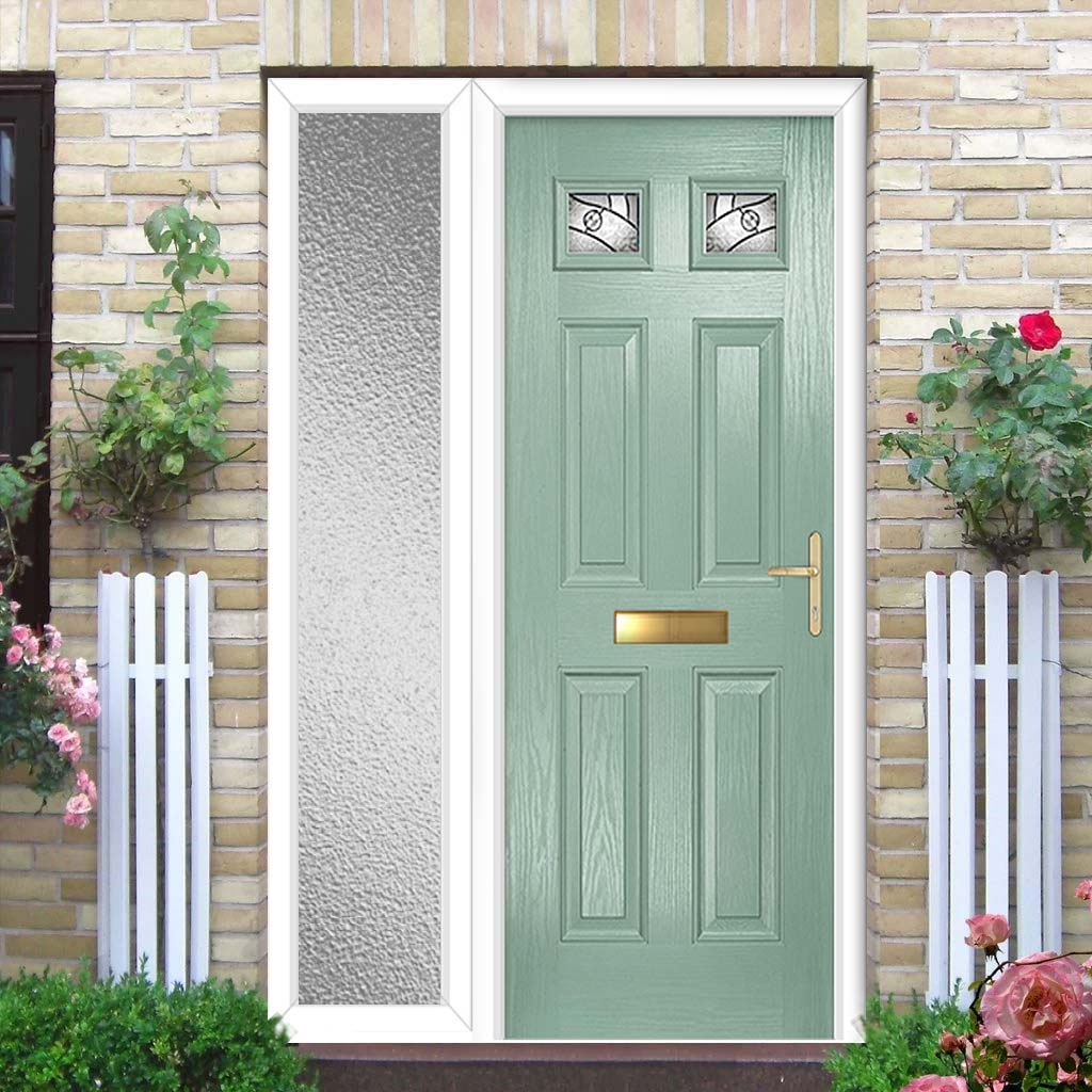 Premium Composite Front Door Set with One Side Screen - Camarque 2 Abstract Glass - Shown in Chartwell Green