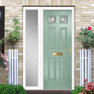 Image: Premium Composite Front Door Set with One Side Screen - Camarque 2 Abstract Glass - Shown in Chartwell Green