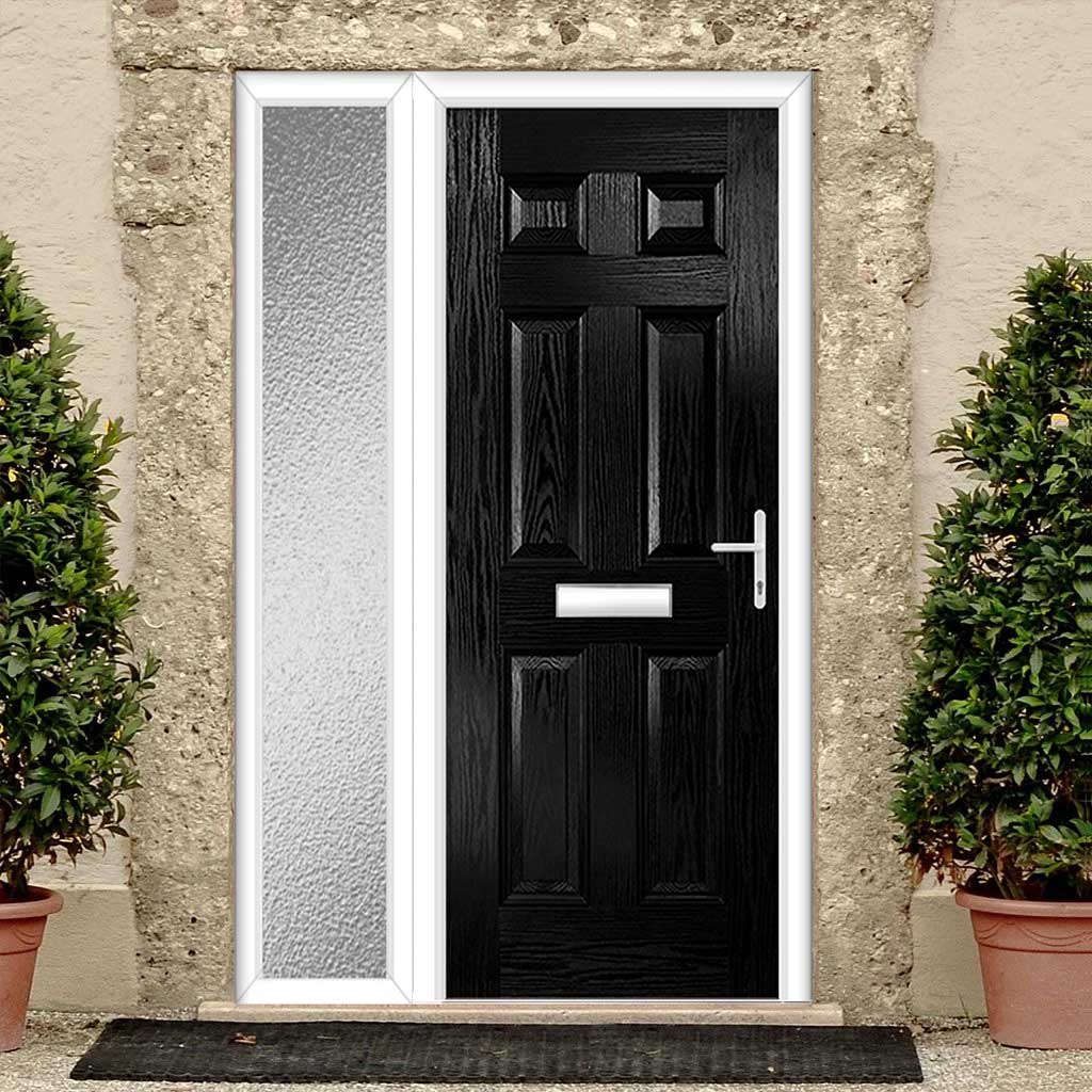 Premium Composite Front Door Set with One Side Screen - Camarque Solid - Shown in Black