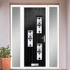 Cottage Style Cambridge 3 Composite Front Door Set with Double Side Screen - Hnd Palopo Black Glass - Shown in Black