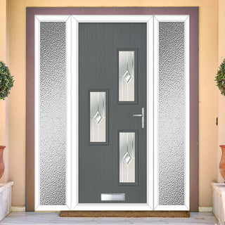 Image: Cottage Style Cambridge 3 Composite Front Door Set with Double Side Screen - Hnd Roma Glass - Shown in Mouse Grey