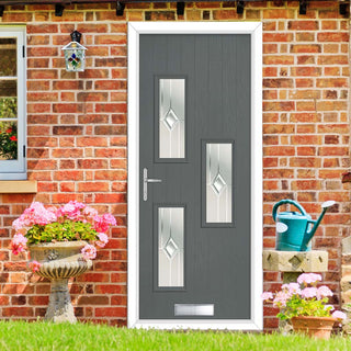 Image: Cottage Style Cambridge 3 Composite Front Door Set with Hnd Roma Glass - Shown in Mouse Grey