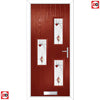 Cottage Style Cambridge 3 Composite Front Door Set with Hnd Kupang Red Glass - Shown in Red