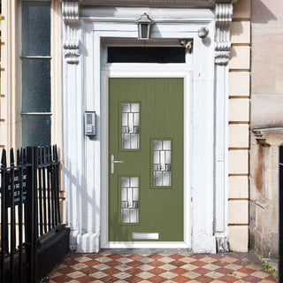 Image: Cottage Style Cambridge 3 Composite Front Door Set with Hnd Prairie Glass - Shown in Reed Green