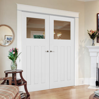 Image: Cambridge White Primed Period Internal Door Pair - Clear Glass