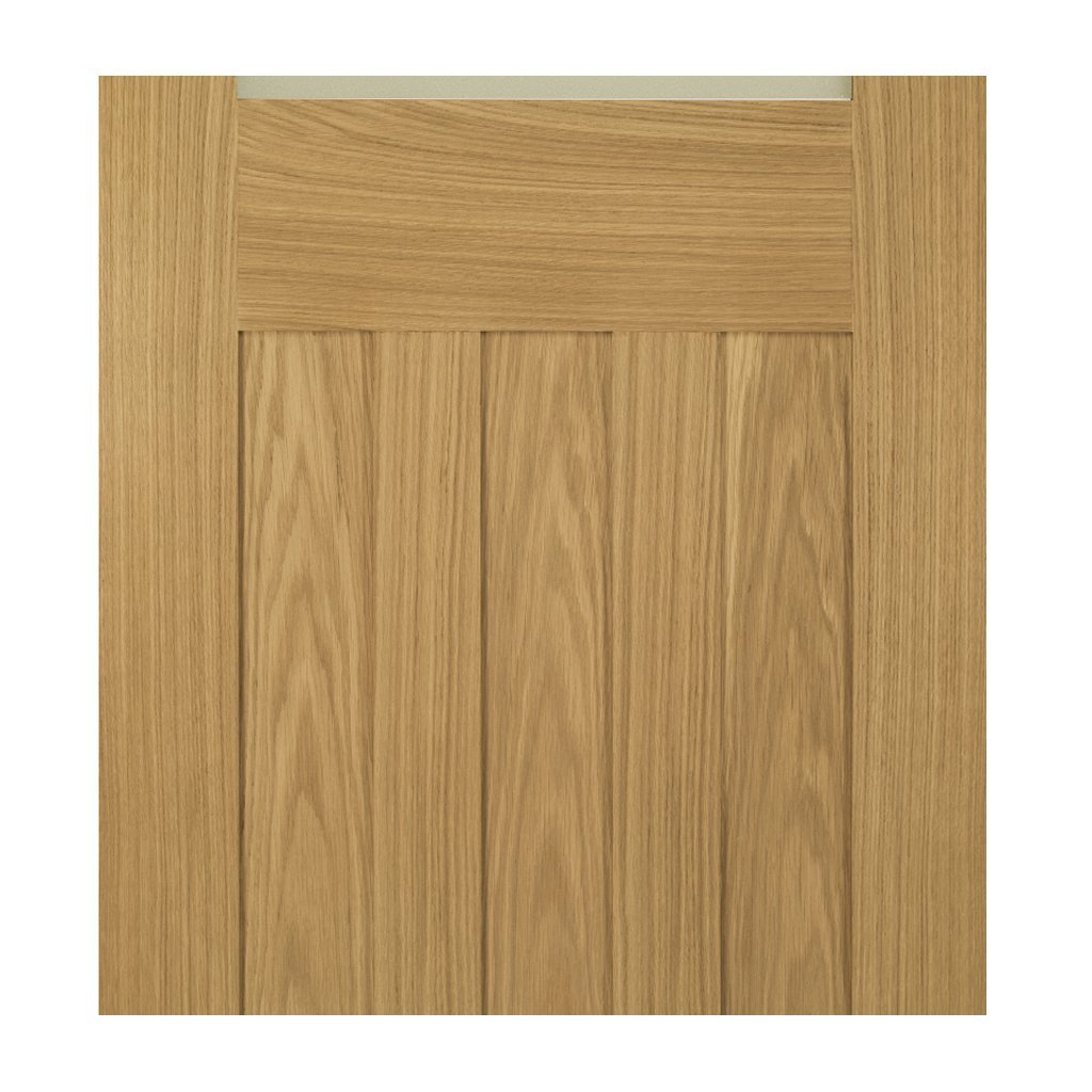 Cambridge Period Oak Veneer Staffetta Twin Telescopic Pocket Doors - Frosted Glass - Unfinished
