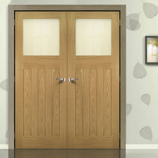 Image: Bespoke Cambridge Period Oak Internal Door Pair - Frosted Glass - Unfinished